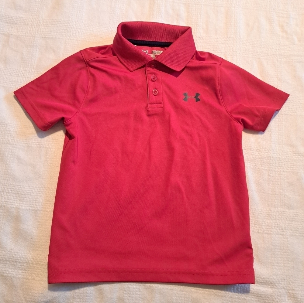 Under Armour boys size YXS red polo loose heat gear, EUC